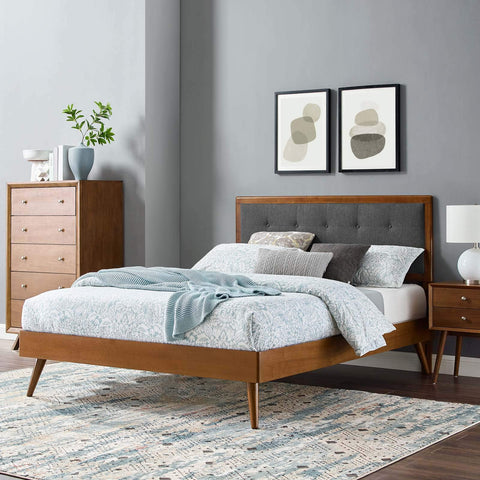 Modway MOD-6638-WAL-CHA Willow King Wood Platform Bed with Splayed Legs, Walnut Charcoal