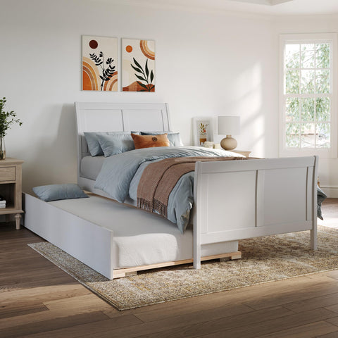 AFI, Portland Twin XL Platform Bed with Matching Footboard & Twin XL Trundle, White