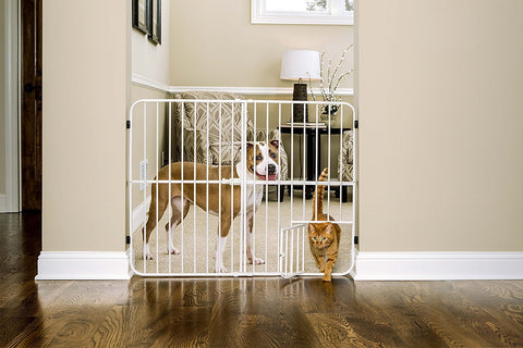 Carlson Extra Tall Metal Expandable Pet Gate White, Includes Small Pet Door 32" Tall x 22" - 38" Wide