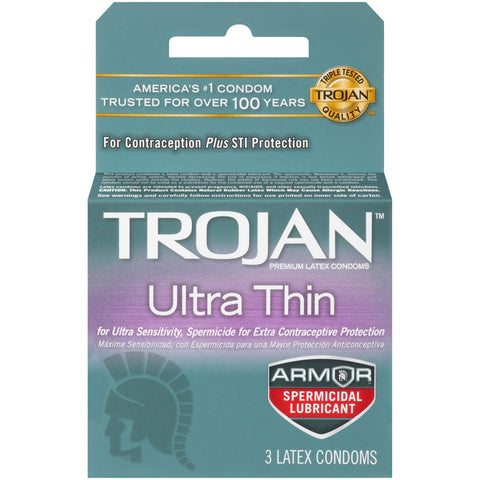 Trojan Condom Sensitivity Ultra Thin Spermicidal, 3 Count