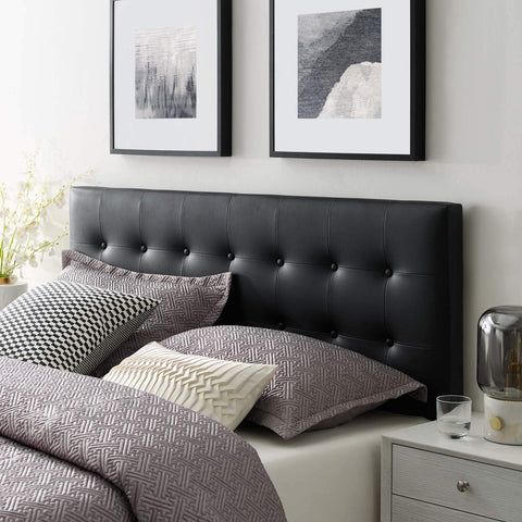 Modway Emily Tufted Button Faux Leather Upholstered King Headboard in Black