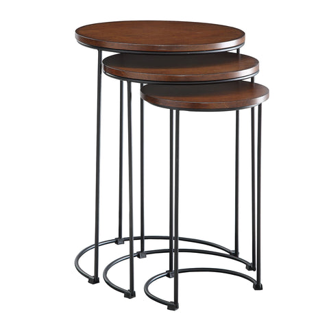 Carolina Chair & Table Astra Round Nesting 3-Piece Tables Set - Modern Powder Coated Black Metal Frames with Stained Wood Tops - Space Saving Accent Furniture for Living Room, Bedroom (Chestnut/Black)