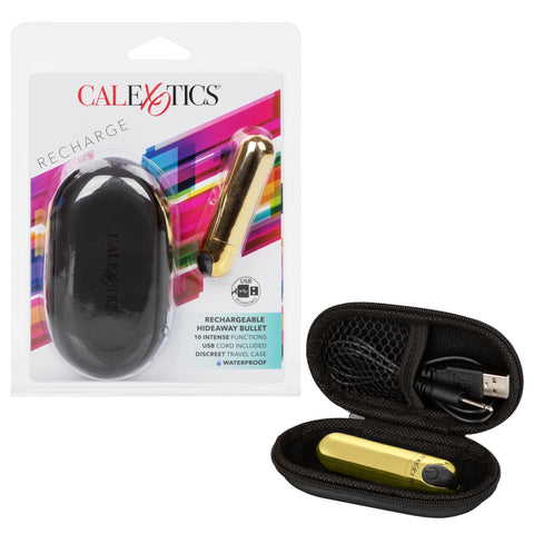 CalExotics Rechargeable Hideaway Bullet Vibrator, 10-Function Powerful Vibrating Massager with Compact Travel Case - Gold SE-0062-45-2