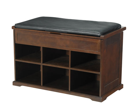 Merry Products Wooden Shoe Bench with Cushion and Storage, Shoe Rack Bench, 6 Pairs, Mahagony Finish