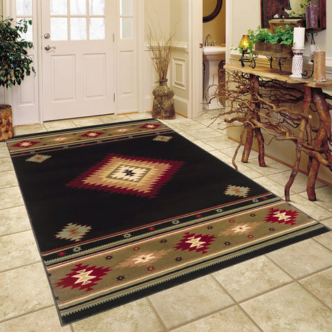 Oriental Weavers Hudson Area Rug - 087G1-1'10" x 3'3" - in Black/Green - Southwestern Lodge Style, Stain Resistant, Family and Pet Friendly, Entryway, Bathroom Accent Rug