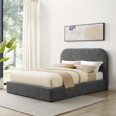 Modway Keynote Modern King Size Bed Frame with Curve Shaped Headboard in Heathered Weave Slate, Woven Heathered Fabric Upholstery, King Size Platform Bed, Soft Cloud Bed Frame, No Box Spring Needed