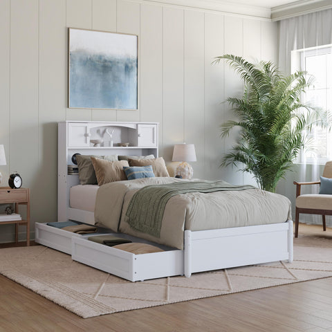 AFI, Hadley Twin XL Platform Bed with Panel Footboard and Storage Drawers, White