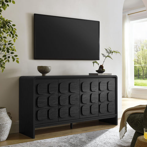 Modway Toscana 61 Inch Sideboard in Black – High TV Stand Media Console - Mid Century Modern Buffet Cabinet with 4 Circular Pattern Doors – Accent Storage Cabinet for Dining Room, Kitchen