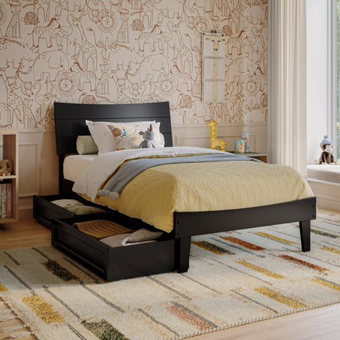 AFI, Phoenix Twin Wood Platform Bed with Storage Drawers, Black
