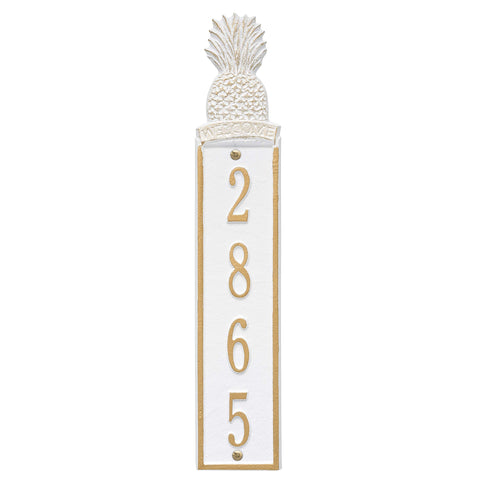 Whitehall 6021WG Personalized Pineapple Vertical Wall Welcome Plaque in White and Gold Color 16.75 x 3.2 x .375