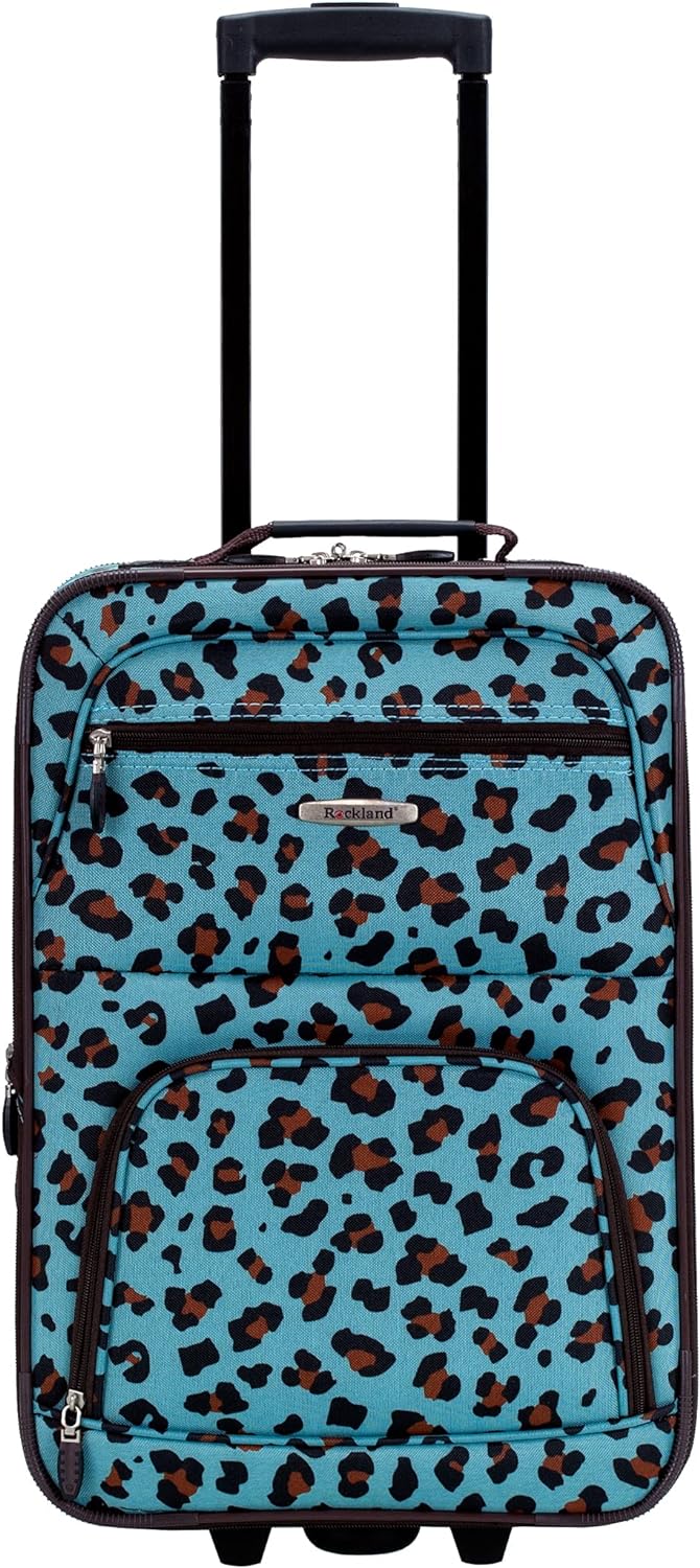 Rockland Jungle Softside Upright Luggage, Blue Leopard, 4-Piece Set (14/29/24/28)