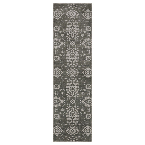 Oriental Weavers Intrigue Area Rug - INT09-2'3" x 7'6" - in Grey/Ivory - Vintage Inspired, Stain Resistant, Family and Pet Friendly, Entryway, Hallway Runner Rug