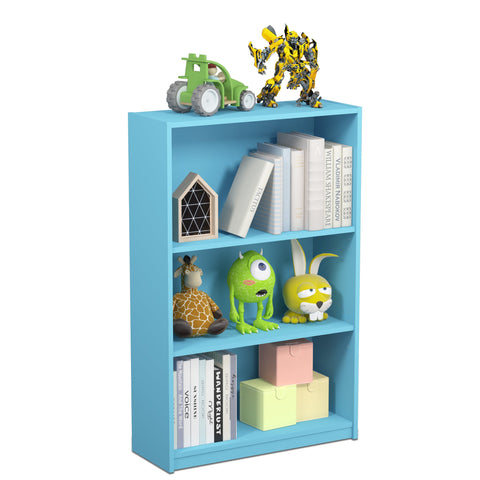 Furinno JAYA Book Shelf, 3-Tier Bookshelf, Bookcase with Adjustable Shelves, 9.5 x 24.5 x 40.3, for Organization and Storage, for Living Room, Bedroom, Home Office, Light Blue