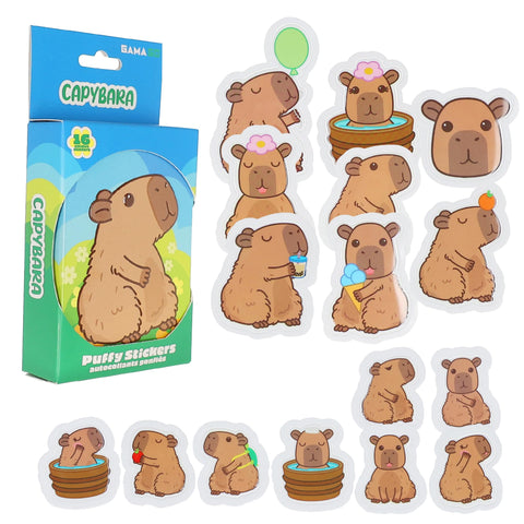 GAMAGO Puffy Stickers in Embossed Tin – 16 Cute Puffy Stickers, Great for Decorating, Craft Projects, Stocking Stuffers and Gifts, for Kids and Adults - Capybara