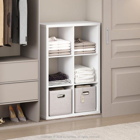 Furinno Cubic Closet Organizers and Storage, 6-Cube Closet Organizer, Open Shelf Closet Storage, Extra Thick Frame for Wardrobe, Bedroom, Living Room, White