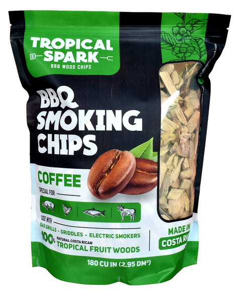Tropical Spark Wood Chips | Perfect for BBQ, Smoking, Grilling, Bake, Roast, Braise | Premium 100% All-Natural | Coffee | 180 cu in Bag