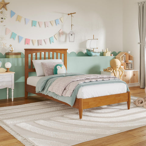 AFI, Becket Twin Solid Wood Low Profile Platform Bed, Light Toffee