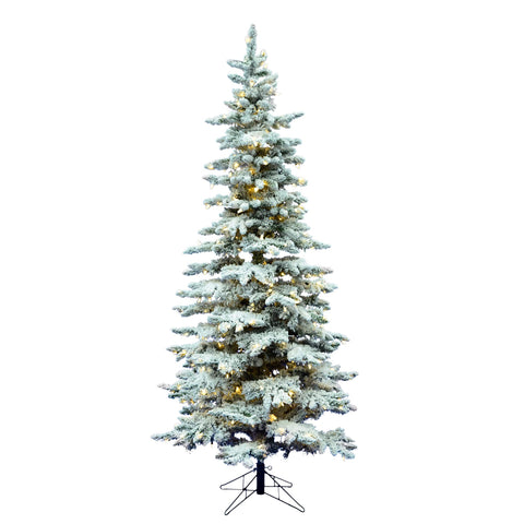 Vickerman Artificial 6.5' x 39 Prelit Flocked Utica Fir Christmas Tree with 744 PVC Tips and 400 Pure White Lights - Snowy Winter Wonderland Flocked Tree for Snowman Tree Decoration.