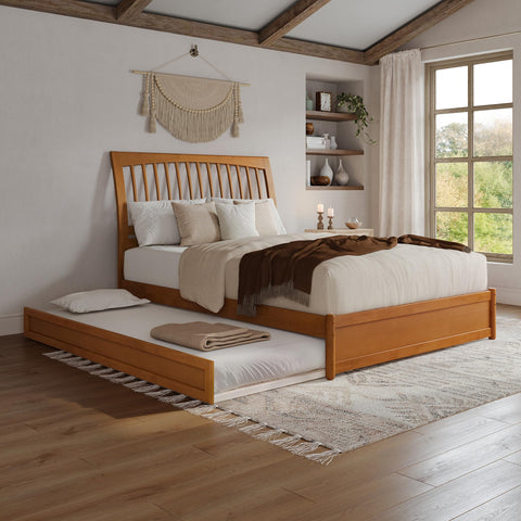 AFI, Roslyn Queen Platform Bed with Panel Footboard and Twin XL Trundle, Light Toffee