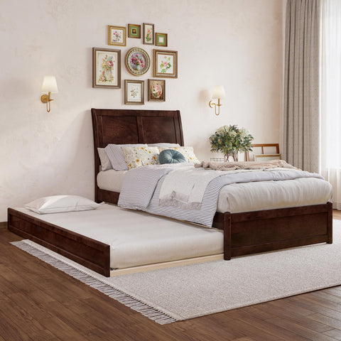 AFI, Andorra Twin XL Platform Bed with Panel Footboard and Twin XL Trundle, Walnut