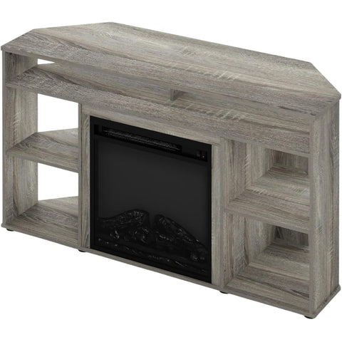 Jensen Corner TV Stand with Electric Fireplace for TVs up to 55", French Oak Grey, Modern Media Console