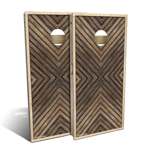 Skip's Garage Dark Stain Geometric Wood Cornhole Set - Premium 2x4 (Weather Bags) - NO Accessories