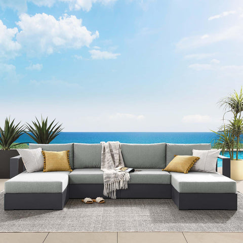 Modway Tahoe Aluminum 4-Piece Outdoor Patio Furniture Gray, Modular Sectional Sofa Set with Chaise Lounges, Weather-Resistant Cushion, Ideal for Deck, Backyard, Poolside