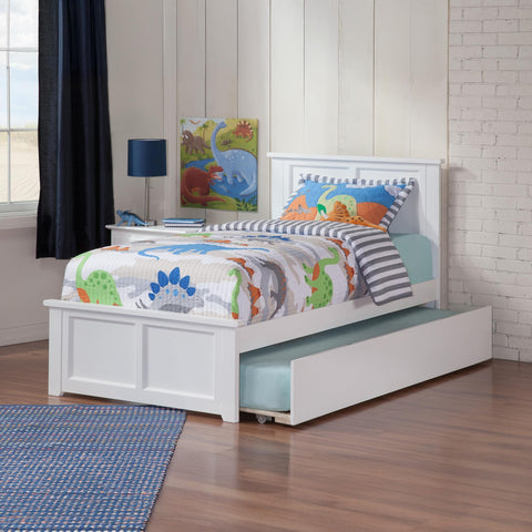 AFI Madison Twin Size Platform Bed with Footboard & Twin Trundle in White
