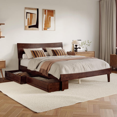 AFI, Phoenix Queen Wood Platform Bed with Storage Drawers, Walnut