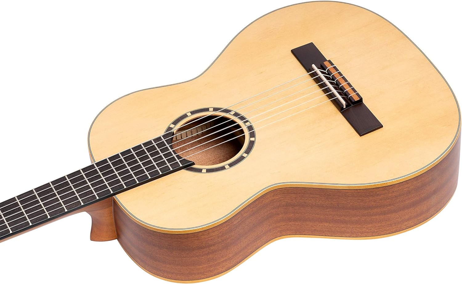 Ortega Guitars 6 String Family Series 1/2 Size Left-Handed Nylon Classical Guitar w/Bag, Spruce Top-Natural-Satin, (R121L-1/2)