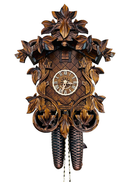 River City Clocks Eight Day Cuckoo Clock with Hand, Carved Vines and Leaves