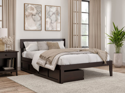 AFI, Boston Full Platform Bed with 2 Underbed Storage Drawers, Espresso