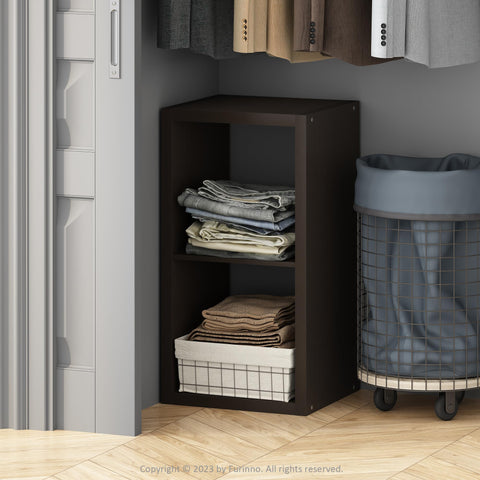 Furinno Cubic Open Back Multipurpose Clothing  and Closet Storage Organizer Shelf 2-Cube Dark Oak