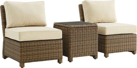 Bradenton 3Pc Armless Wicker Outdoor Chair Set Sand/ Weathered Brown - Side Table & 2 Armless Chairs