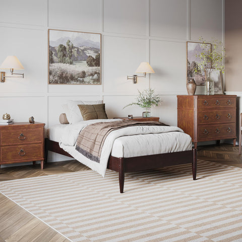 AFI, Pasadena 12" Twin XL Wood Mid Century Modern Low Profile Platform Bed, Espresso