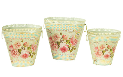 French Country planters Vintage Painted Metal Decorative vases by Dolce Mela DMMV743-S3
