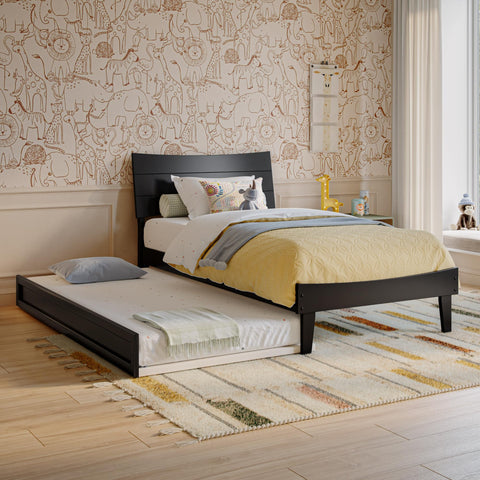 AFI, Phoenix Twin Wood Platform Bed with Twin Trundle, Black
