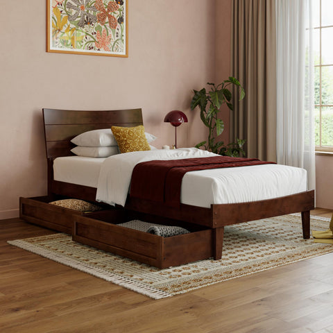 AFI, Phoenix Twin XL Wood Platform Bed with Storage Drawers, Walnut