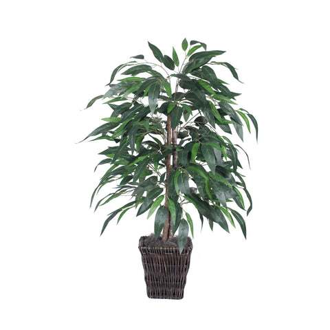 Vickerman Everyday - 4' Indoor Artificial Mango Bush in a Square Willow Basket - Realistic-Looking Synthetic Mango Plant - Decorative Square Willow Container - Maintenance Free