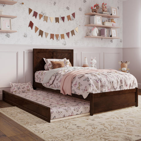 AFI, Clayton Twin Platform Bed with Panel Footboard & Twin Trundle, Walnut