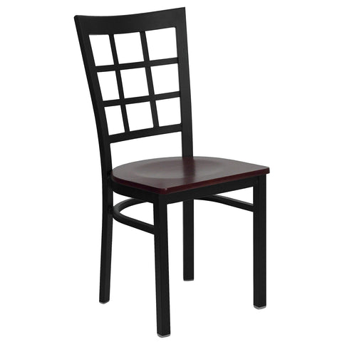 Flash Furniture HERCULES Series Black Window Back Metal Restaurant Chair - Mahogany Wood Seat