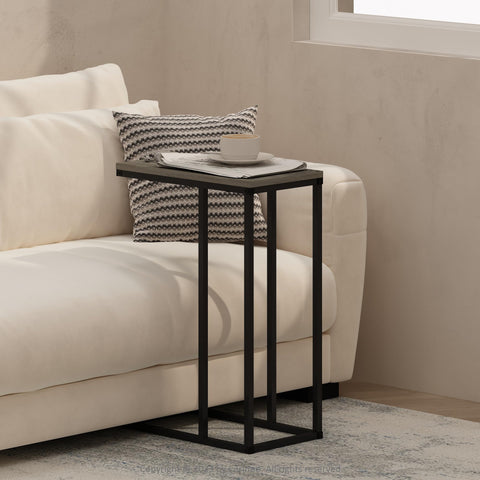 Furinno C-Shaped Side Table End Table for Couch Sofa  and Bed with Metal Frame French Oak Grey