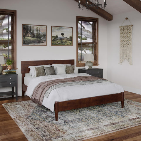 AFI, Aria Full Solid Wood Modern Low Profile Platform Bed, Walnut