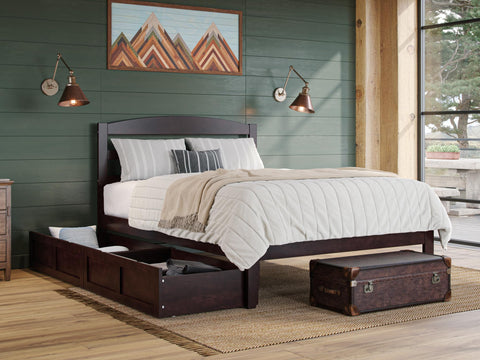 AFI, Warren Full Platform Bed with Set of 2 Storage Drawers, Espresso