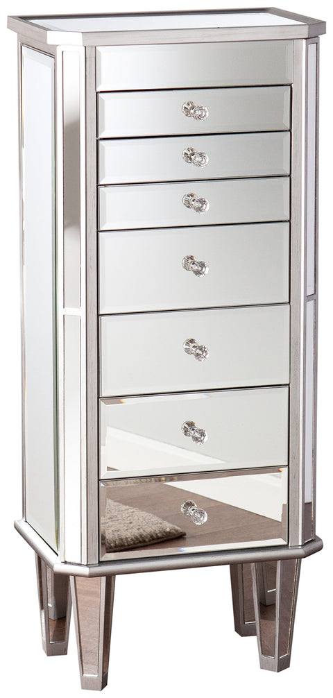 SEI Furniture Mirrored Jewelry Armoire Southern Enterprises Margaux MirroredArmoire, Silver, (AMZ2157SJ)