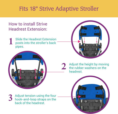Headrest Extension for Strive Adaptive Special Needs Stroller, 18" Blue, Maintains Proper Posture, Extends Back Height and Support for Taller Individuals – Fits 18" Strive Stroller