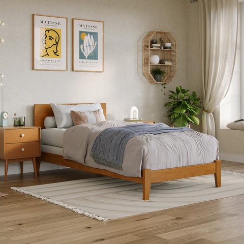 AFI, Orlando Twin XL Foundation Bed with Attachable USB Charger, Light Toffee
