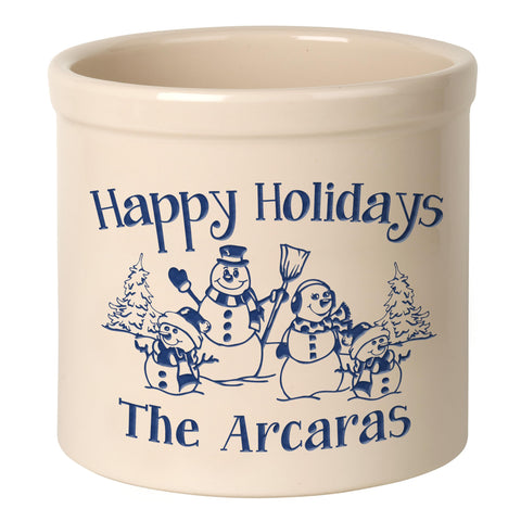 Personalized Snowman Family Two Child 2 Gallon Stoneware Crock