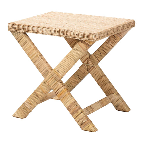 Bali & pari Farica Modern Bohemian Natural Rattan and Mahogany Accent Bench