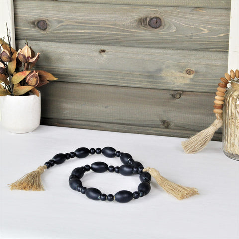 Akaida Dark Blue Mixed Wooden Bead Tassel Decor